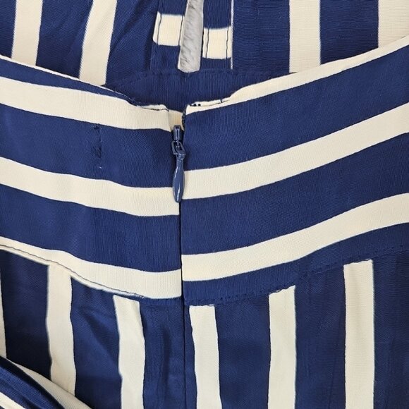 Faithfull The Brand Milan Striped Midi Dress Womens XS Navy Cream Rayon V-Neck - Picture 6 of 9